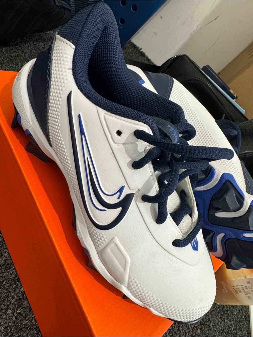 Nike White and Navy Blue Athletic Sneaker